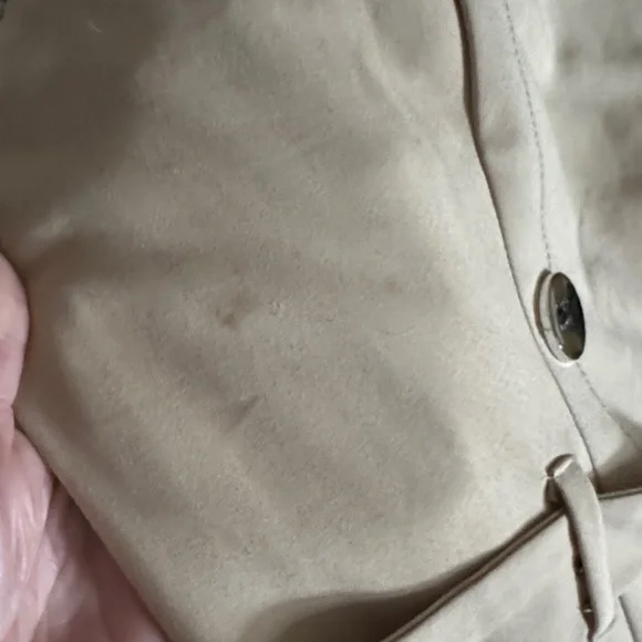 New York & Company Tan Off the Shoulder Ruffle Sleeve Trench-Style Midi Dress - Picture 8 of 8